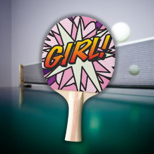 Mädchen Rosa Cool Modern Comic-Book Tischtennis Schläger