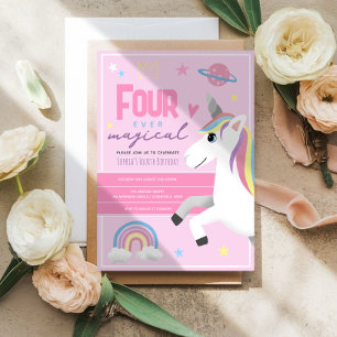 Mädchen Rosa Einhorn Für Immer Magischer 4. Geburt Einladung