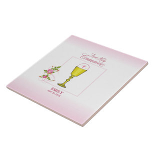 Mädchen Rosa Erstkommunion, Kelch, Hostie, Rosen Fliese