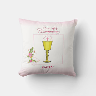 Mädchen Rosa Erstkommunion, Kelch, Hostie, Rosen Kissen
