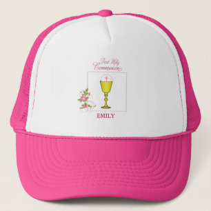 Mädchen Rosa Erstkommunion, Kelch, Hostie, Rosen Truckerkappe
