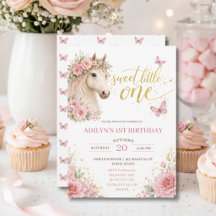 Mädchen Rosa Florales Pferd 1. Geburtstag