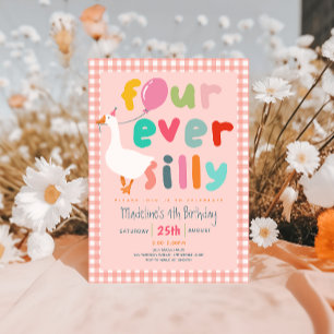 Mädchen Rosa „Four Ever Silly“ Gans 4. Geburtstag Einladung