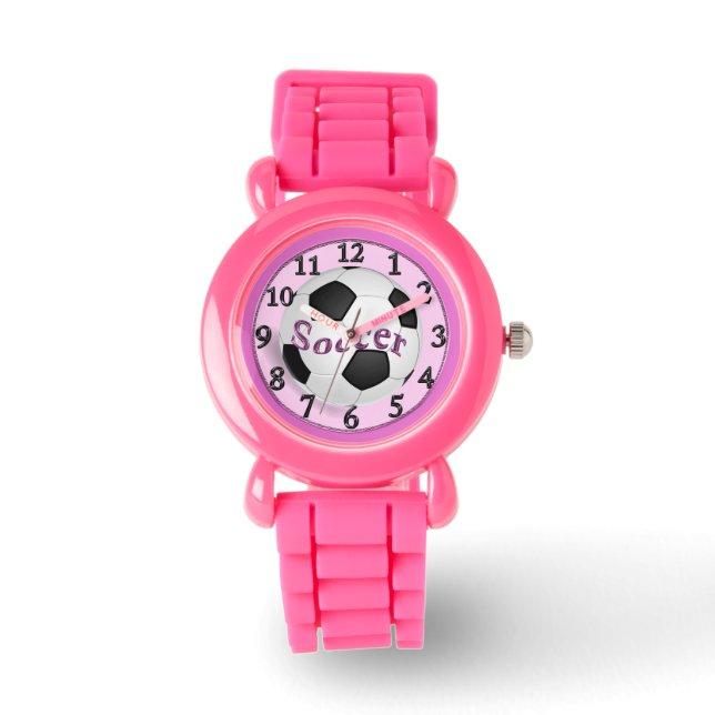 Mädchen rosa Fußball Kinderschau Armbanduhr (Vorderseite)