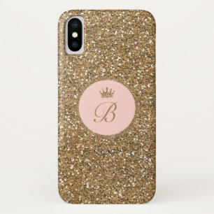 Mädchen Rosa Gold Glitter Prinzessin Krone Monogra Case-Mate iPhone Hülle