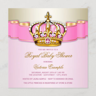 Mädchen Rosa Gold Königliche Babyparty Einladung