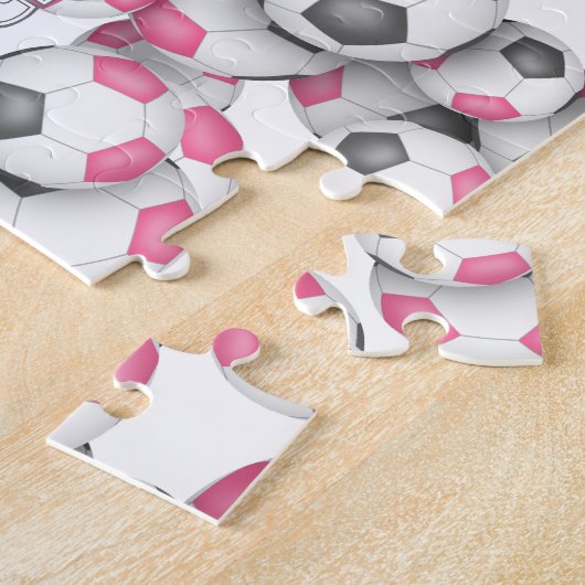 Mädchen rosa graue Fußbälle Muster Puzzle (Seite)