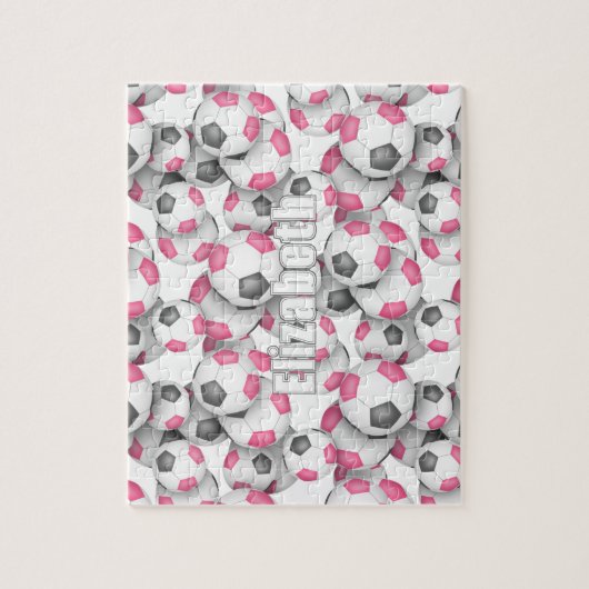 Mädchen rosa graue Fußbälle Muster Puzzle (Vertikal)