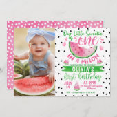 Mädchen rosa grün in einem Melon Foto 1. Geburtsta Einladung (Vorne/Hinten)