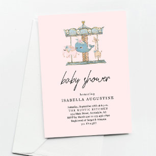 Mädchen Rosa Karussell-Baby-Einladung Einladung