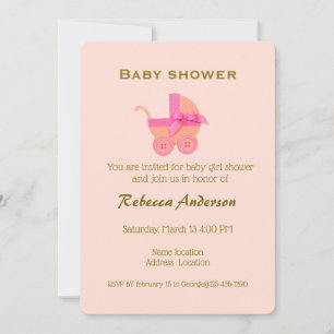 Mädchen Rosa Kinderwagen, Goldene Typografie auf P Einladung