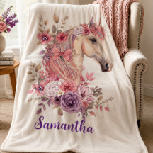 Mädchen Rosa Lila Whimsical Pferd Monogramm