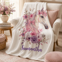 Mädchen Rosa Lila Whimsical Pferd Monogramm