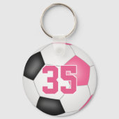 Mädchen rosa personalisierter Fußball-Schlüsselanh Schlüsselanhänger (Vorderseite)