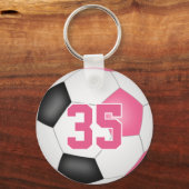 Mädchen rosa personalisierter Fußball-Schlüsselanh Schlüsselanhänger (Vorderseite)