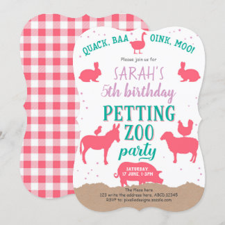 Mädchen, Rosa, Petting Zoo, Landtiere, Geburtstag Einladung