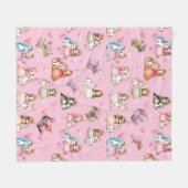 Mädchen rosa Prinzessin & Einhornmuster mit Kronen Fleecedecke (Vorderseite (Horizontal))