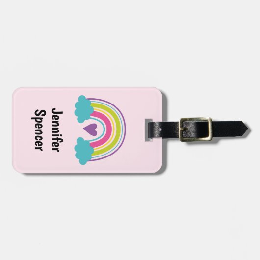 Mädchen Rosa Rosa Regenbogen Gepäckanhänger (Vorderseite horizontal)