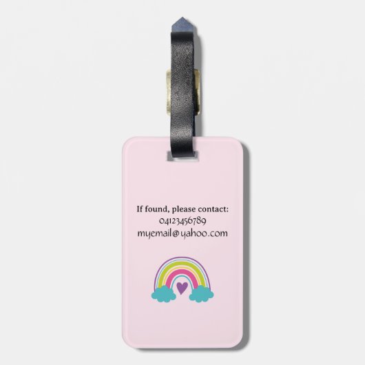 Mädchen Rosa Rosa Regenbogen Gepäckanhänger (Rückseite vertikal)