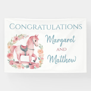Mädchen Rosa Schaukelpferd Baby Shower Party Banne Banner