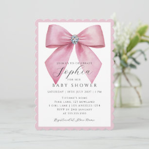 Mädchen Rosa Schleife Baby Shower  Einladung