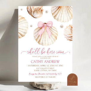 Mädchen Rosa Schleife Muschel Baby Shower Einladung