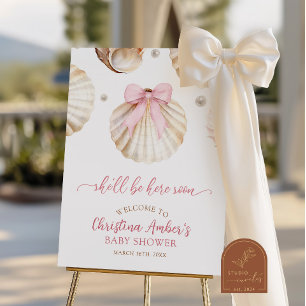 Mädchen Rosa Schleife Muschel Baby Shower Willkomm Poster