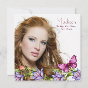 Mädchen Rosa Schmetterling Wildblumen Foto Abschlu Einladung