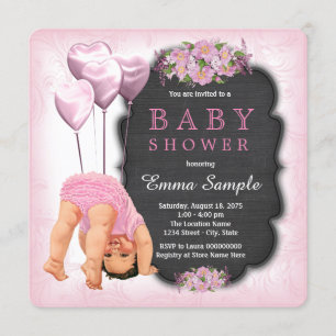 Mädchen Rosa Schultafel Bottoms Up Baby Shower Einladung