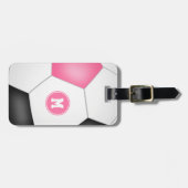 Mädchen rosa Schwarz-weiß Fußball mit Monogramm Gepäckanhänger (Vorderseite horizontal)