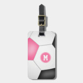 Mädchen rosa Schwarz-weiß Fußball mit Monogramm Gepäckanhänger (Vorderseite vertikal)