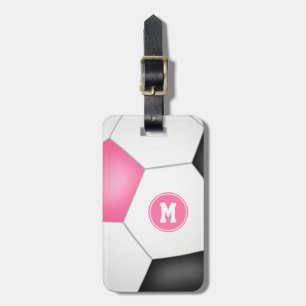 Mädchen rosa Schwarz-weiß Fußball mit Monogramm Gepäckanhänger
