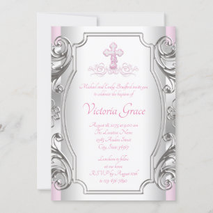 Mädchen Rosa Silber Kreuz Mädchen Taufe Taufe Einladung