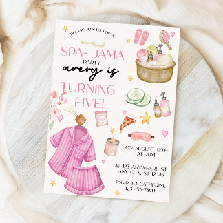 Mädchen Rosa Spa-Jama-Schlafparty Geburtstagseinla Einladung