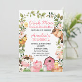 Mädchen Rosa Stalltiere Tiere Blätter Geburtstag Einladung (Stehend Vorderseite)