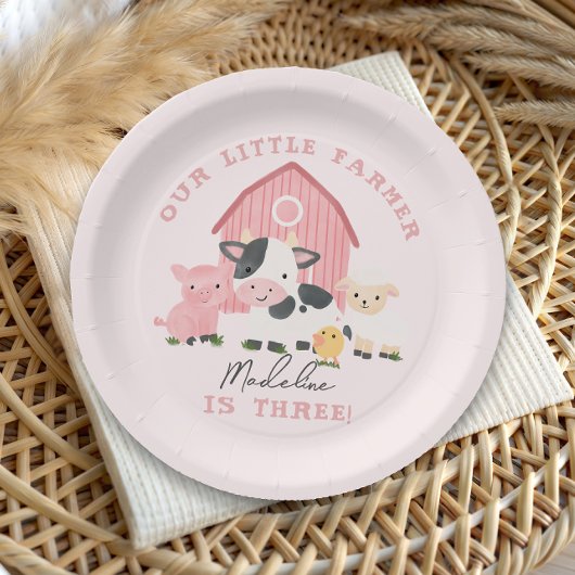 Mädchen Rosa Süße Bauernhof-Tier Geburtstag Pappteller