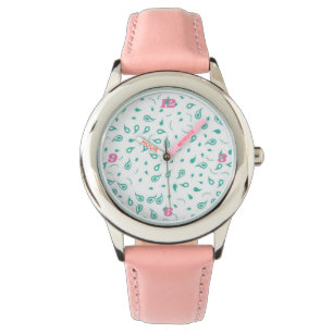Mädchen rosa Uhr mit Aquamarinen Paisleys