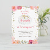 Mädchen-Rosa und Gold unser Kürbis dreht ein Einladung (Stehend Vorderseite)