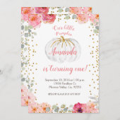 Mädchen-Rosa und Gold unser Kürbis dreht ein Einladung (Vorne/Hinten)