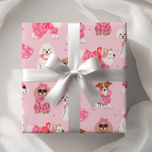 Mädchen Rosa Welpen-Party Geburtstag  Geschenkpapier