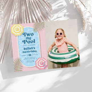 Mädchen Rosa Zwei Zum Pool Sommer 2. Geburtstag Fo Einladung