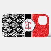 Mädchen, Rot, Glitzer Black Damask Personalisiert Case-Mate iPhone Hülle (Rückseite (Horizontal))