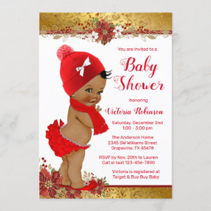 Mädchen Rot Gold Weihnachten Baby Shower Afrika Einladung