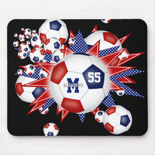 Mädchen roter weißer Fußball-Ball Blowout Mousepad (Vorne)