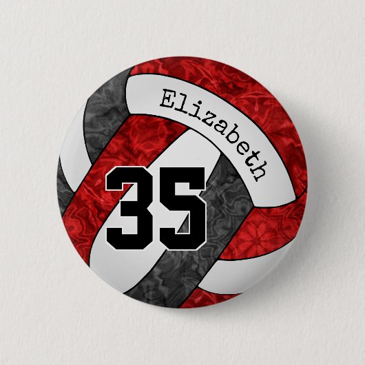 Mädchen rotes schwarzes Volleyball Team Farben Button (Vorderseite)