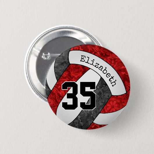 Mädchen rotes schwarzes Volleyball Team Farben Button (Vorne & Hinten)