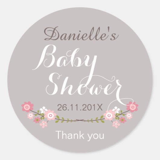 Mädchen Rustic Floral Baby Shower Gefallen Sticker (Vorderseite)