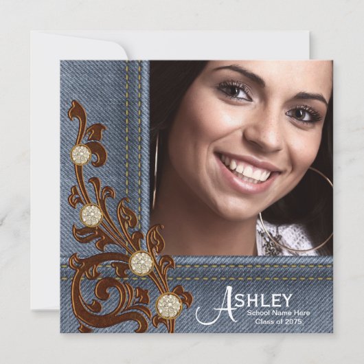 Mädchen Rustikales Land Denim Foto Abschluss Ankündigung (Vorderseite)