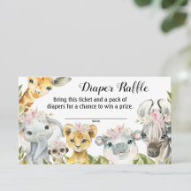 Mädchen-Safari-Baby-Shower-Windel-Raffle-Ticket