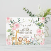 Mädchen Safari Tiere Baby Dusche einladen, rosa Ro Einladung (Stehend Vorderseite)